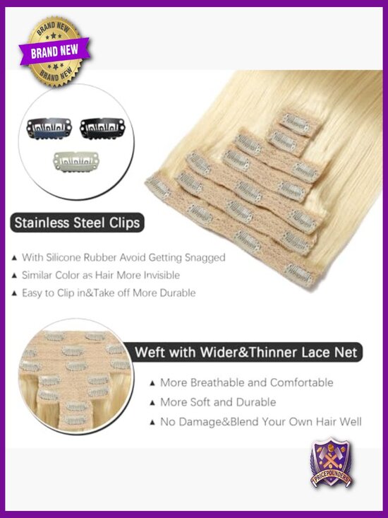 Clip in Hair Extensions Real Human Hair 14 Inch 7pcs Straight Double Weft main image 2